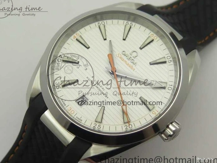 0411 SmoothTexture Aqua Terra 150M Master Chronometers VSF 1:1 Best Edition White Dial Orange Hand on Black Rubber Strap A8900 Super Clone 8011